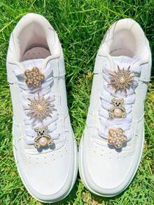 6pcs Gold Rhinestone Bear DIY Shoelace Decoration Five-Petal Flower, Detachable Sun Design Suitable For White Sneakers, Boots, Duxun Shoes, Flat Shoes And More, Holiday Gift - Gold - View 7