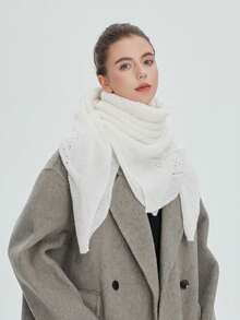 New Spring Autumn Winter Women's White Hollow Knit Shawl Thin Solid Color Square Scarf - Multicolor - View 2