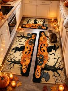 1/2pcs Halloween Pumpkin Kitchen Mat, Living Room Rug, Living Room Small Rug, Bedroom Rug, Living Room Home Decor, Outdoor Rug, Washable Rug - Multicolor - View 3