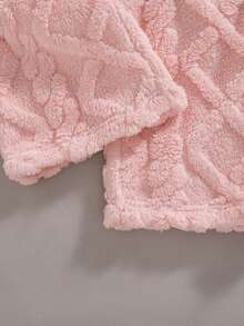 Girls' Casual Fashion Solid Color 3D Embossed Fuzzy Hooded Short Jacket And Straight Leg Pants 2 Pieces Set, Autumn/Winter - Pink - View 8