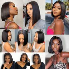 Dollface Short Bob Lace Front Wigs Made Of Human Hair, 13x4 Lace Design, With Smooth Styles And 200% Density For Women. HD 13x6 Transparent Lace Front Wig, Pre-Plucked With A Natural Hairline. 4x4 And 5x5 Straight Human Hair Wigs. - Natural Black - View 11
