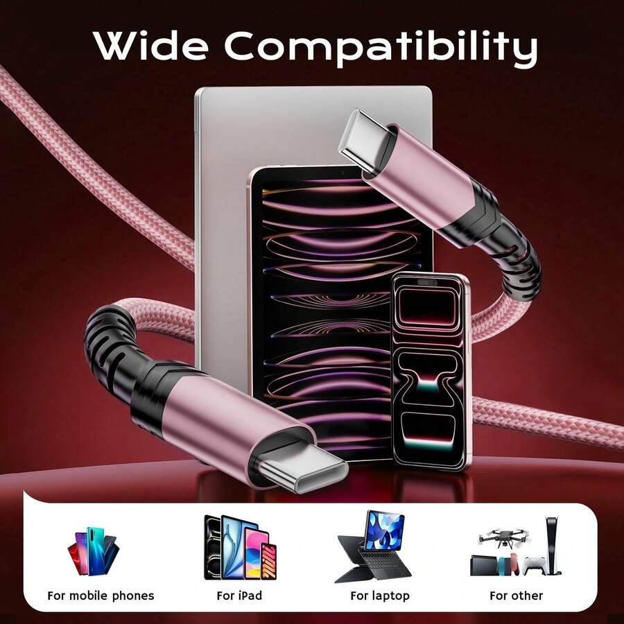 Tzlrxl USB C To USB C Fast Charging Cable, 480Mbps Data Sync Cable, Compatible With USB-C Devices, Durable Braided Design, 100cm/200cm Optional - 綠色 - 查看 1