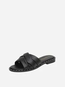 Dream Pairs Women's Cute Slip On Studded Flat Slides Sandals - Black - View 7