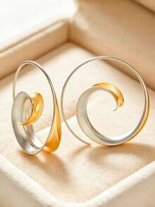 Gmzalx 1 Pair Classic Elegant Dual-Tone Curly Spiral Earrings, Unique Creative Fashion Multi-Function Jewelry - Two-color - View 3