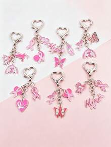 Breast Cancer Awareness Keychain, Pink Awareness Ribbon Bag Keychain, Pink Ribbon Key Ring, Women's Bag Pendant Zinc Alloy Jewelry, Gift For Women - Multicolor - View 10