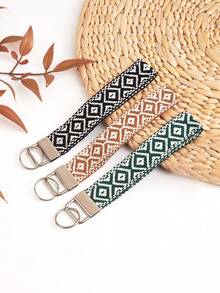 1個刺繡編織鑰匙圈 波希米亞手工繩編鑰匙環 腕帶式鑰匙圈 車鑰匙吊飾 包包掛飾 手機鍊配件 - 彩色 - 查看 4