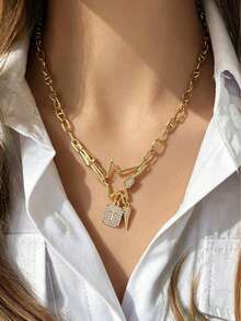 1 pieza Collar exquisito con estrella de cinco puntas con colgante de letra y colgante de cono, estilo vintage de alta gama, adecuado como un hermoso regalo festivo para mujeres - Dorado - Ver 20