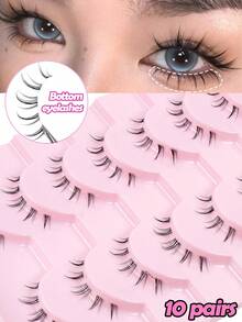 MAANGE 10 Pairs Transparent Thin Natural Lower Eyelashes, Japanese Anime Style Exaggerated Pointed DIY Cosplay Lower Eyelashes, Reusable For Women And Girls, Comfortable Wear, Lower Eyelashes, Strip Lashes - Black - View 3