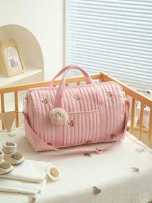 Large Capacity Bear & Olive Embroidered Lightweight Storage Handbag For Mothers And Babies - Multicolor - View 4