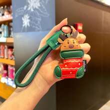 1pc Santa Claus Keychain, Festive Christmas Style Red And Brown Classic Color Cartoon Santa Claus Modeling Fine Printing Edging Ornaments Storage Christmas Pendant Backpack Decoration, Car Key Accessories, Christmas Gift Exchange Small Gifts. - one-size - View 6