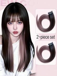 2pcs/Pack Synthetic Colorful Party Clip-In Hair Extensions, Suitable For Girls, 22 Inch, Multi-Color Straight Hair, Synthetic Fiber - Multicolor - View 13
