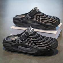 Unisex Spring/Autumn EVA One-Piece Molded Clogs, Indoor Casual Wear Perforated Breathable Minimalist Slides - Black - View 2