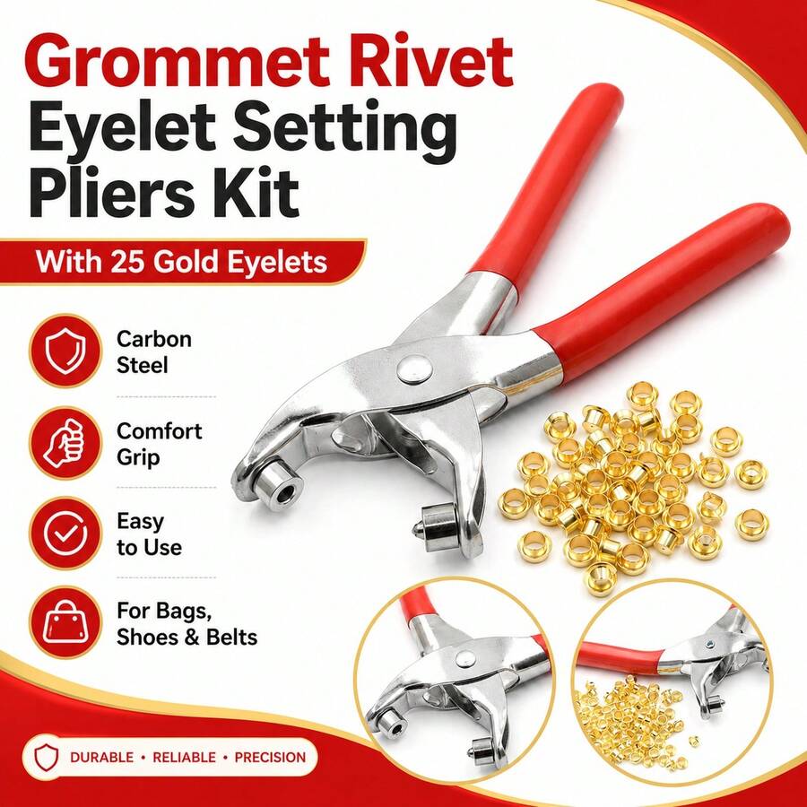 Grommet Rivets Eyelet Setting Pliers With 25pcs Eyelet For Bags Shoes Belt Hu - A - View 1