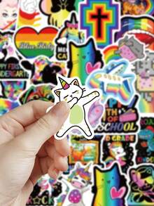 50pcs Rainbow Graffiti Stickers Waterproof Cartoon Gift Decoration Scrapbook Laptop Luggage Guitar Water Bottle Phone Case DIY Stickers - Multicolor - View 4