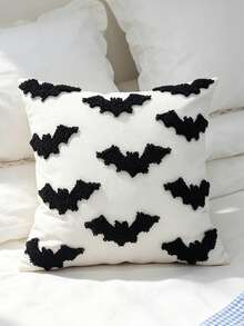 1pc Halloween Bat Pillowcase, Atmospheric Living Room Sofa Cushion, Bed Headboard Decorative Pillow, Halloween Party Atmosphere, Without Inner Cushion, Hidden Zipper Design, Machine Washable - Black - View 5