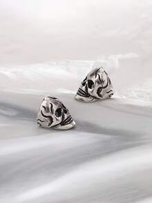Vintage Punk Skull Ear Clips, No Piercing Required, Antique Silver Gothic Skull Clip Earrings, Unisex Non-Pierced Ear Jewelry, Suitable For Halloween Cosplay, Rock Party And Daily Street Wear, Ideal Holiday Gift - Multicolor - View 6