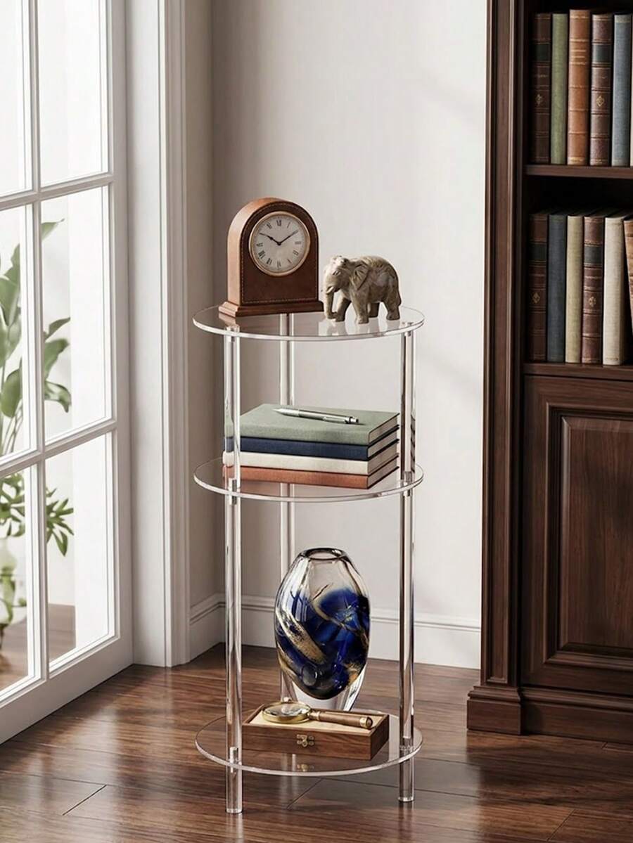 1pc Transparent Acrylic Side Table, Modern Minimalist Square Or Oval Bedside Cabinet, Storage Rack, Suitable For Home Living Room, Bedroom, Bathroom, Hotel, B&B, Party, Holiday And Event - Multicolor - View 1