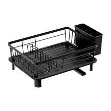 1 pieza Escurridor de platos automático, estante de almacenamiento de platos de cocina con soporte para cubertería, negro - Negro - Ver 4