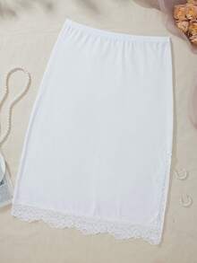 Plus-Size Women's Slimming Midi Skirt: High-Waisted, Lace-Trimmed, Side Slit, Mid-Length, Figure-Hugging, Bodycon, With A Slip To Prevent Exposure - White - View 7