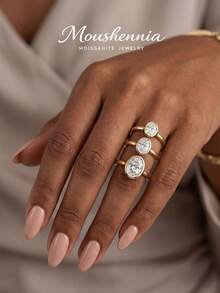 MOUSHEENIA Classic 1ct/2ct/3ct Multi-Shape Moissanite Bezel-Set Engagement Ring 925 Sterling Silver 18K Gold Plated Single Stone Women's Delicate Wedding Band - Yellow Gold - View 4