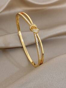 Elegant Minimalist Daisy Zirconia Bangle Bracelet Set For Women Golden Bangle Bracelet For Party Birthday Back-To-School Season Christmas Jewelry Gifts - Multicolor - View 9
