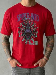 Camiseta Spider Web Streetwear Teia de Aranha Unissex 100% Algodão Casual Básica Premium Moda de Rua Lançamento Envio Imediato Varias Cores!! Do P ao GG - Vermelho - Visão 3
