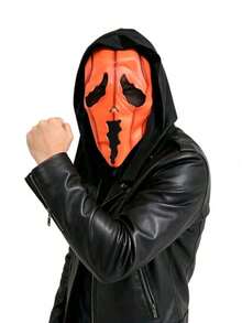 1pc Pumpkin Scary Face Mask With Black Hood, Orange Pumpkin Texture Screaming Latex Mask, Horror Thriller Full Head Mask, Suitable For Halloween Cosplay, Haunted House, Party Costume Props - Multicolor - View 3