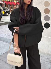 女士V领英式和服开衫上衣，秋冬款，黑色 - 黑色 - 查看 5