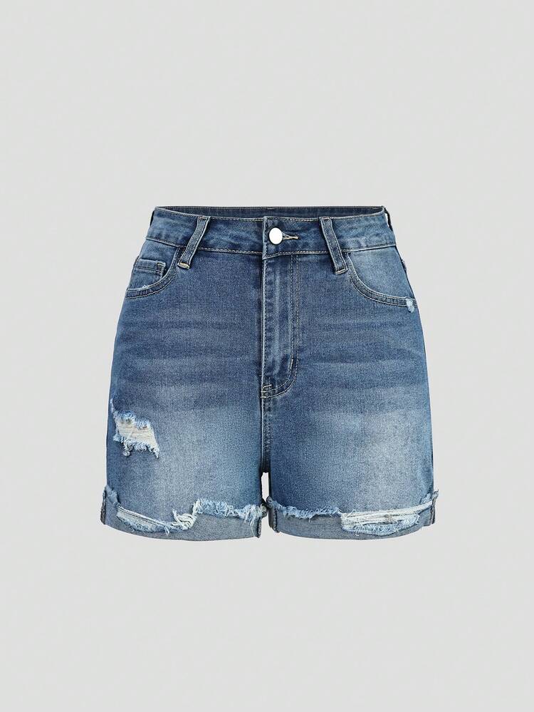 Women's Front Button Pocket Simple Fashion Daily Denim Shorts Casual Summer - Blue - View 6