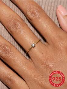 1pc S925 Sterling Silver Delicate Luxury Single Zirconia Open Thin Ring, Women's Minimalist Personalized Korean Style Fashion Elegant Stackable Niche Ring, Suitable For Daily Commute Wear, Versatile Ins Style Accessory - Diamond - View 3