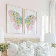 1/2pcs Framed/Unframed Blue & Pink Fantasy Butterfly Vintage Canvas Poster, Abstract Butterfly Wings Academic Style Wall Art Decor, Aesthetic Decoration For Girls Room, Nursery, Dorm, Children's Room, Bedroom, Modern Home Decor - Poster - View 5