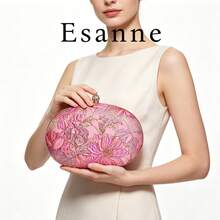Modische Abend-Clutch, rosa Blumen-Jacquard Hartschalen-Clutch für Damen, goldene Kette Schultergurt, abnehmbare Umhängetasche, geeignet für Hochzeiten, Bälle, Feiertagspartys und andere Anlässe - Heißes Pink - Übersicht 8