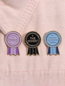 Funny Award Ribbon Enamel Brooch Set, Ironic Quote Prize Badge Pins For Backpack, Bag & Jacket Decor - Multicolor - View 2