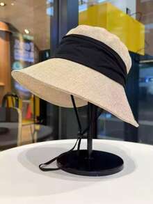 New Hot-Selling Fashion Personalized Elegant Versatile Japanese Style Linen Bow Bucket Hat Women's Summer Wide Brim Sun Protection Bucket Hat Breathable Lightweight Back Split Sun Hat - Upgraded Linen Wrinkle - View 6