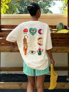 Women's Casual Round Neck Short Sleeve Plus Size T-Shirt Summer - Apricot - View 7