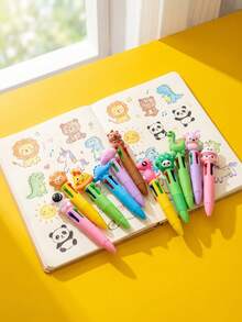1 buah/10 buah/20 buah Pulpen Ballpoint 4 Warna dengan Kepala Karakter Kartun Lucu, Alat Tulis, Dekorasi Pesta, Hadiah Ulang Tahun Anak, Pulpen Mini Warna-warni 4-in-1, Pulpen Ballpoint 4 Warna, Hadiah Alat Tulis Siswa, Pulpen 4 Warna dengan Badan Transparan - MultiWarna - View 3
