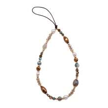 1pc Niche Korean Style Crystal Beaded Phone Chain Wrist Strap, Versatile Anti-Loss Phone Case Charm For Women - Coffee Brown - View 5