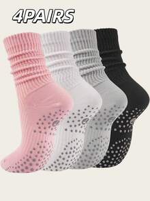 2/4/6/8 Pairs Women's Pilates Slouch Crew Yoga Socks, Non-Slip Grip For Ballet Dance And Hospital Workout - Multicolor - View 26
