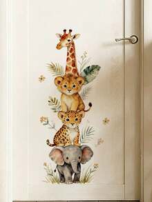 Jungle Nursery Wall Decals, Wild Animal Giraffe Lion Elephant Stickers, Home Decor, Toddler Bedroom Supplies, Cute Unisex Baby Room Wall Art - Multicolor - View 9