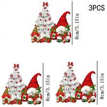 1/2/3PCS Water-Washable Heat Transfer Prints, White Christmas Tree With Gnome, Gift Box, Bow, HO-HO Text And Star Elements, Cartoon Retro Style Christmas Pattern, Suitable For T-Shirts, Bags, Pillows - Multicolor - View 4