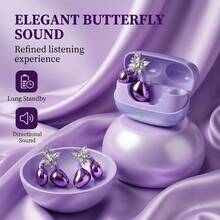 2026 New Fashion Butterfly Ear Clips Pink Clip-On Bluetooth 6.0 Earphones Open-Ear Wireless Women's Headphones Non-In-Ear Ear Clip Headphones Fashion Luxury Electroplated HiFi Heavy Bass Long Battery Life Compatible With Iphone Halloween Gift - View 8