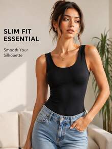 Women's Warm Heating Vest Top, Soft Elastic Sleeveless Slim Fit Shaping Base Layer, Comfortable Winter Innerwear For Daily Wear - Black - View 1
