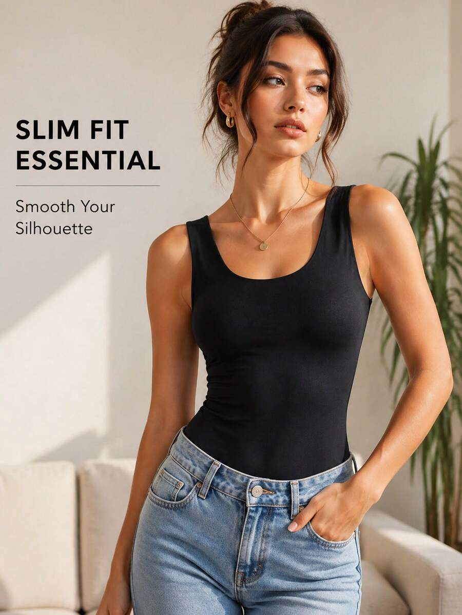 Women's Warm Heating Vest Top, Soft Elastic Sleeveless Slim Fit Shaping Base Layer, Comfortable Winter Innerwear For Daily Wear - Black - View 1