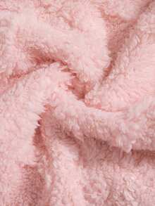 Girls' Casual Fashion Solid Color 3D Embossed Fuzzy Hooded Short Jacket And Straight Leg Pants 2 Pieces Set, Autumn/Winter - Pink - View 9