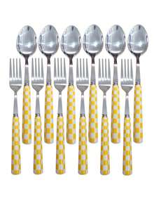 2/12pcs Unique Plaid Pattern Stainless Steel Cutlery Set, Elegant Porcelain, Multiple Colors, Includes Ceramic Handle Utensils, Creative Kitchen, Includes Forks And Spoons, Suitable For Daily Dining - Multicolor - View 18