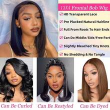 Dollface Short Bob Lace Front Wigs Made Of Human Hair, 13x4 Lace Design, With Smooth Styles And 200% Density For Women. HD 13x6 Transparent Lace Front Wig, Pre-Plucked With A Natural Hairline. 4x4 And 5x5 Straight Human Hair Wigs. - Natural Black - View 9