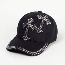 Breathable Full Hole Black Baseball Cap, Rhinestone Embellished Soft Sports Hat With Curved Extended Brim For Outdoor Running Fishing Daily Commute - A - View 10