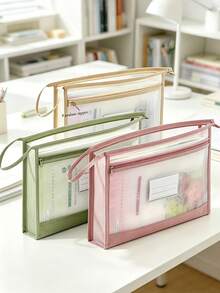 Extra Large A4 Mesh Zipper Bag, Pencil Case, Stationery Storage Bag - Transparent Breathable, Waterproof Design, Suitable For School And Office; Dual Zipper Large Capacity A4 Transparent Mesh File Storage Bag, Tear-Resistant And Reusable; Suitable For Storing Stationery, Cosmetics And Art Supplies, Spacious; Portable File Storage Bag Suitable For School And Office. - Multicolor - View 5