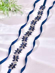 1 Stück eleganter Vintage Dunkelblau Blumen Taillengürtel, glänzender luxuriöser vielseitiger Damengürtel, Marineblau Premium Hochzeitskleid Taillengürtel, geeignet für Hochzeit, Party, Ball, Schönheitswettbewerb, Kurzfilm, Abendbankett Taillenzubehör - Verschiedenfarbig - Übersicht 4