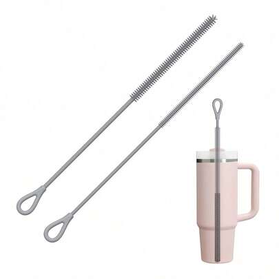 2pcs Silicone Straw Cleaning Brush, Reusable, Extended Design, Suitable For Cleaning Glass, Metal Milkshake Straws And Straw Cups, Non-Slip Handle Soft And Bendable